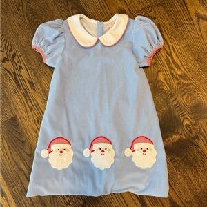 Smockingbird Blue Corduroy Dress with Santa Appliqué